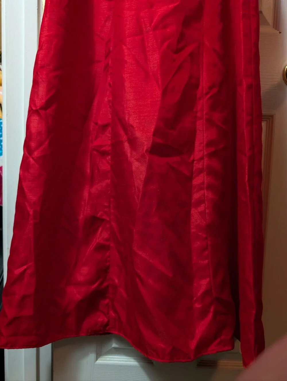 Vintage Red Satin-Like Formal Evening Gown Maxi Dress Beaded Trim Sleeveless - Picture 3 of 7